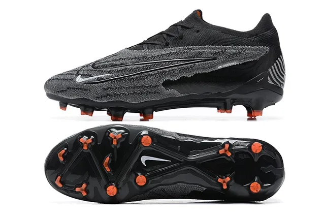 Nike Chaussures de Football Noir et Orange Upper en Tricot Lacets Asymétriques pour Terrain Ferme 9