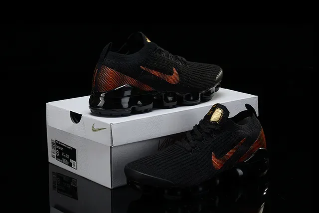 Nike Tênis Lifestyle Preto Laranja Upper Tricô Visible Air Sole 16