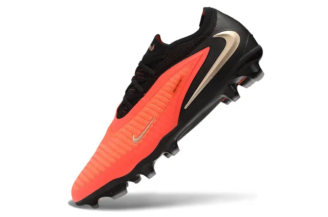Nike Black Orange Low-Cut Knit Upper Asymmetric Lacing System Firm-Ground Soccer Shoes 3