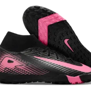 Nike Black Pink Knit Upper Sock-Fit Collar Turf Soccer Shoes