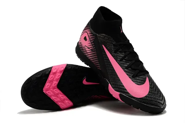 Nike Black Pink Upper Knit Colar Sock-Fit Turf Sapatos de Futebol 3