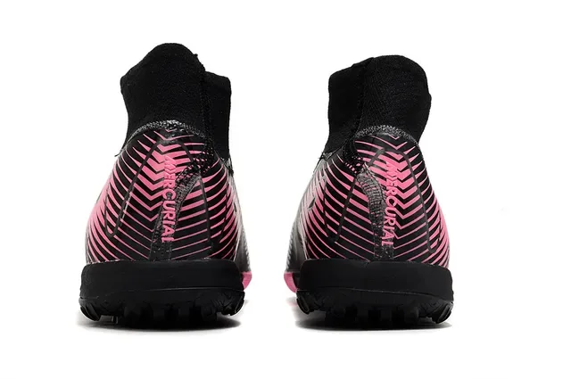 Nike Black Pink Upper Knit Colar Sock-Fit Turf Sapatos de Futebol 4