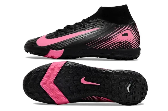 Nike Black Pink Upper Knit Colar Sock-Fit Turf Sapatos de Futebol 5