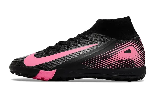 Nike Black Pink Upper Knit Colar Sock-Fit Turf Sapatos de Futebol 8
