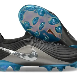 Nike Black Silver Ribbed Synthetic Upper Metallic Swoosh Overlay Firm-Ground Soccer Shoes