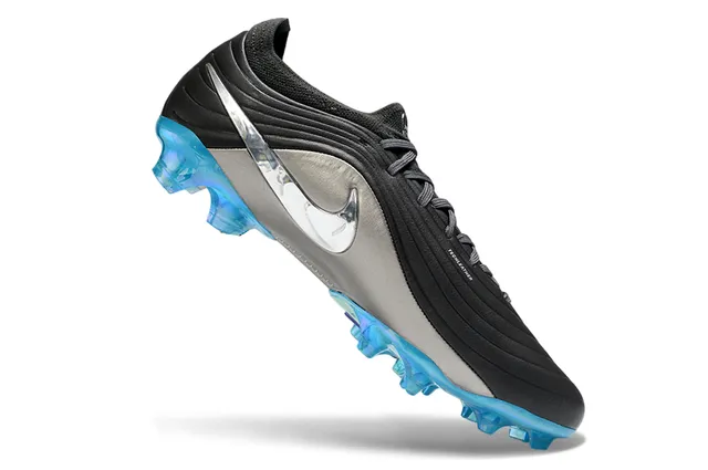 Nike Black Silver Ribbed Synthetic Upper Metallic Swoosh Overlay Firm-Ground Soccer Shoes 2