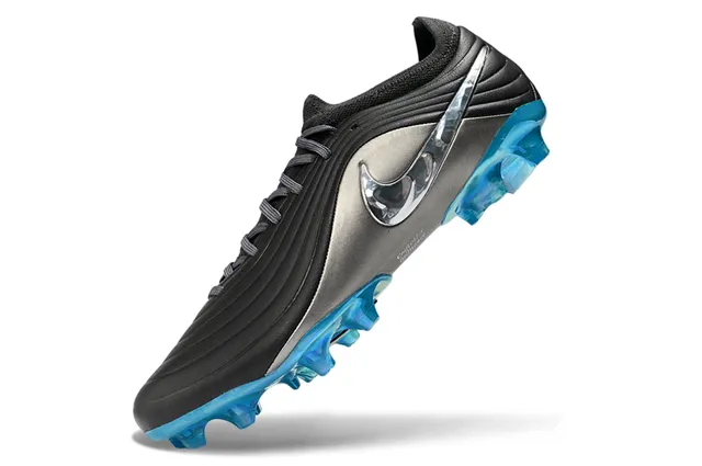 Nike Black Silver Ribbed Synthetic Upper Metallic Swoosh Overlay Firm-Ground Soccer Shoes 3