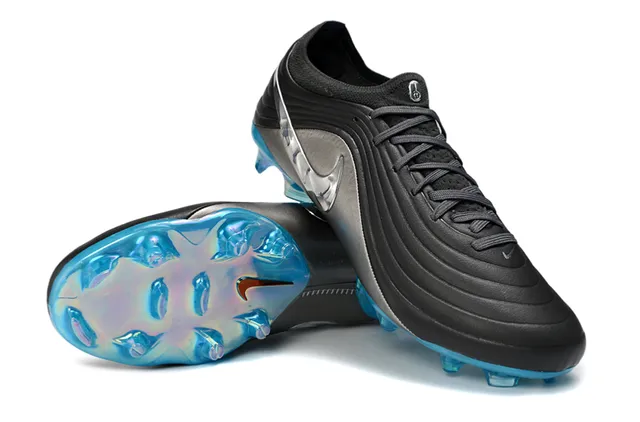 Nike Black Silver Ribbed Synthetic Upper Metallic Swoosh Overlay Firm-Ground Soccer Shoes 4