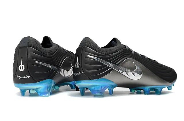 Nike Black Silver Ribbed Synthetic Upper Metallic Swoosh Overlay Firm-Ground Soccer Shoes 5
