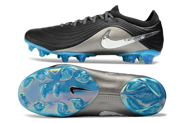 Nike Black Silver Ribbed Synthetic Upper Metallic Swoosh Overlay Firm-Ground Soccer Shoes 6