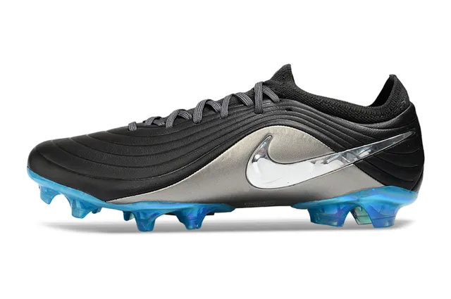 Nike Black Silver Ribbed Synthetic Upper Metallic Swoosh Overlay Firm-Ground Soccer Shoes 7