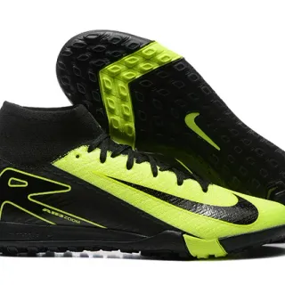 Nike Black Yellow High-Top Sock-Fit Collar Neon Lime Green Accent Overlays Turf Soccer Shoes