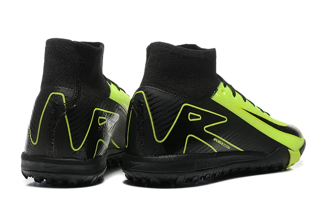 Nike Noir Jaune High-Top Sock-Fit Collar Neon Lime Green Accent Overlays Chaussures de Football sur Pelouse 2
