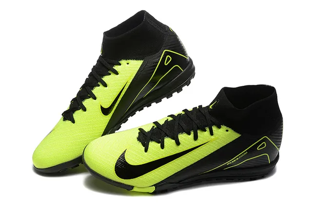 Nike Noir Jaune High-Top Sock-Fit Collar Neon Lime Green Accent Overlays Chaussures de Football sur Pelouse 3