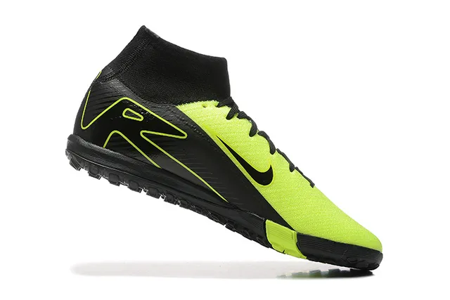 Nike Noir Jaune High-Top Sock-Fit Collar Neon Lime Green Accent Overlays Chaussures de Football sur Pelouse 4
