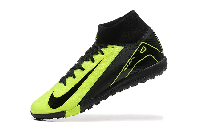 Nike Noir Jaune High-Top Sock-Fit Collar Neon Lime Green Accent Overlays Chaussures de Football sur Pelouse 5