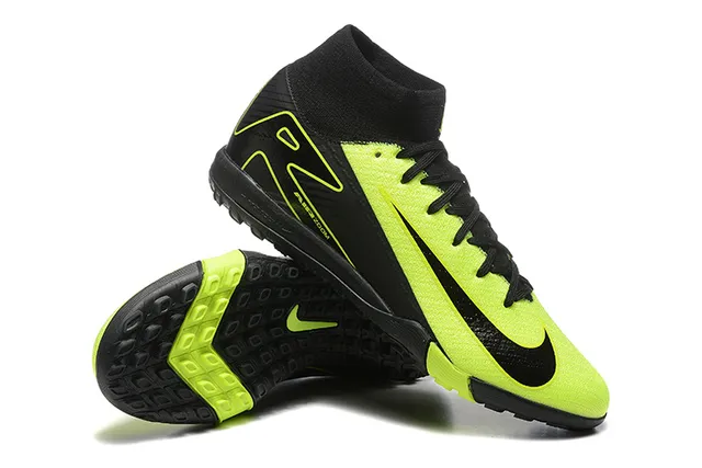 Nike Noir Jaune High-Top Sock-Fit Collar Neon Lime Green Accent Overlays Chaussures de Football sur Pelouse 6