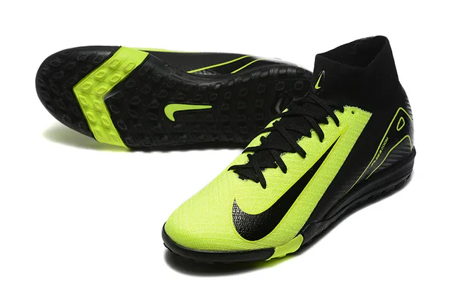 Nike Noir Jaune High-Top Sock-Fit Collar Neon Lime Green Accent Overlays Chaussures de Football sur Pelouse 7