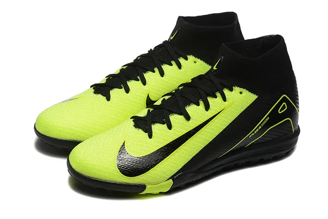 Nike Noir Jaune High-Top Sock-Fit Collar Neon Lime Green Accent Overlays Chaussures de Football sur Pelouse 8
