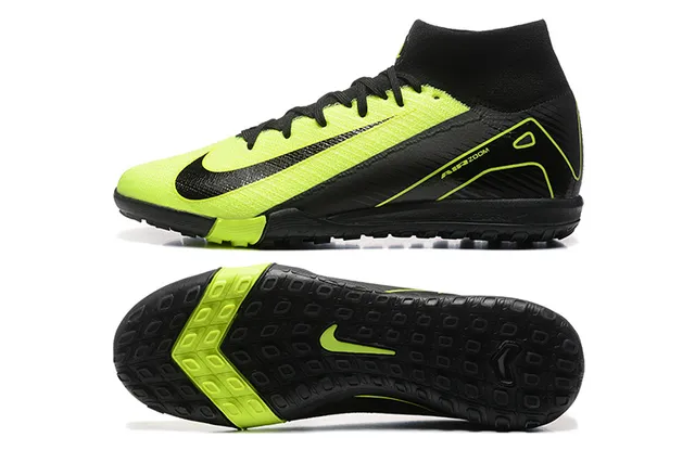 Nike Noir Jaune High-Top Sock-Fit Collar Neon Lime Green Accent Overlays Chaussures de Football sur Pelouse 9