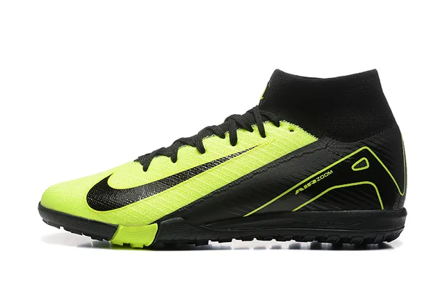 Nike Noir Jaune High-Top Sock-Fit Collar Neon Lime Green Accent Overlays Chaussures de Football sur Pelouse 10