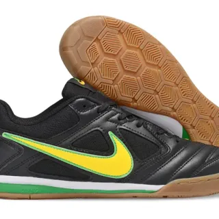 Nike Black Yellow Low-Top Leather-Mesh Upper Indoor Soccer Shoes