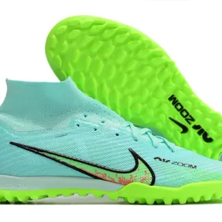 Nike Blue Green Sock-Fit Knit Upper Neon Lime Studs Turf Soccer Shoes