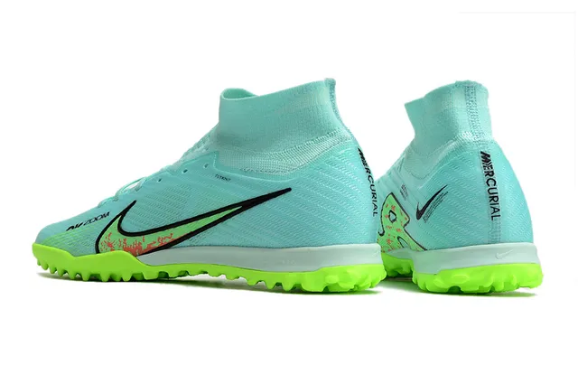 Nike Bleu Vert Ajustement Chaussure Maille Supérieure Lime Néon Crampons Gazon artificiel Chaussures de football 4