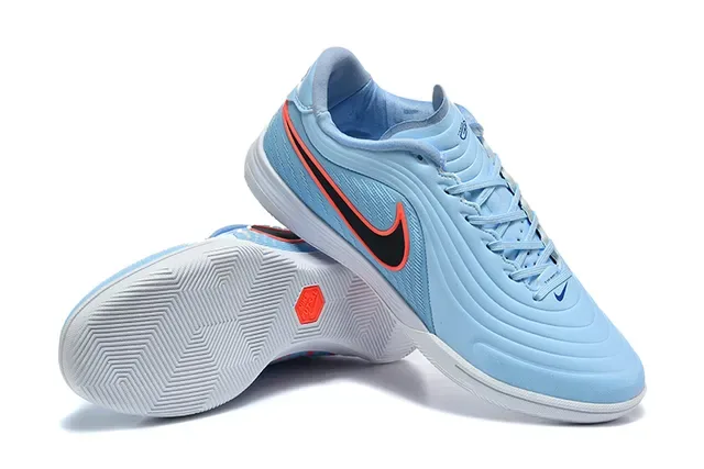 Nike Blue Orange Low-Top Textured Wave-Pattern Upper Indoor Soccer Shoes 7