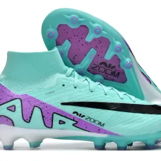 Nike Blue Purple High-Cut Flyknit Bold Wave Graphic Firm-Ground Soccer Shoes