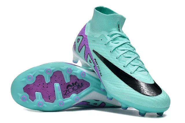 Nike Blue Purple High-Cut Flyknit Bold Wave Graphic Firm-Ground Soccer Shoes 2
