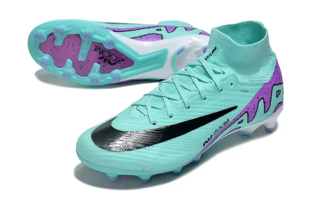 Nike Blue Purple High-Cut Flyknit Bold Wave Graphic Firm-Ground Soccer Shoes 3