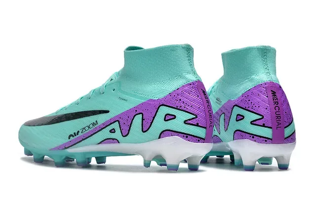 Nike Blue Purple High-Cut Flyknit Bold Wave Graphic Firm-Ground Soccer Shoes 4