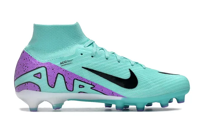 Nike Blue Purple High-Cut Flyknit Bold Wave Graphic Firm-Ground Soccer Shoes 5