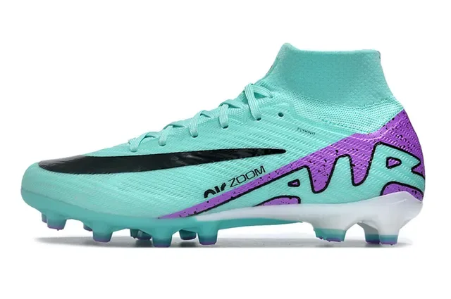 Nike Blue Purple High-Cut Flyknit Bold Wave Graphic Firm-Ground Soccer Shoes 6