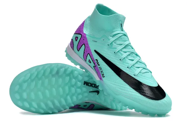 Nike Bleu Violet Haut-Coupé Flyknit Col Tacheté Talon Superposition Pelouse Chaussures de football 2