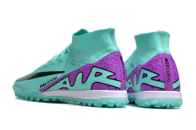 Nike Bleu Violet Haut-Coupé Flyknit Col Tacheté Talon Superposition Pelouse Chaussures de football 4