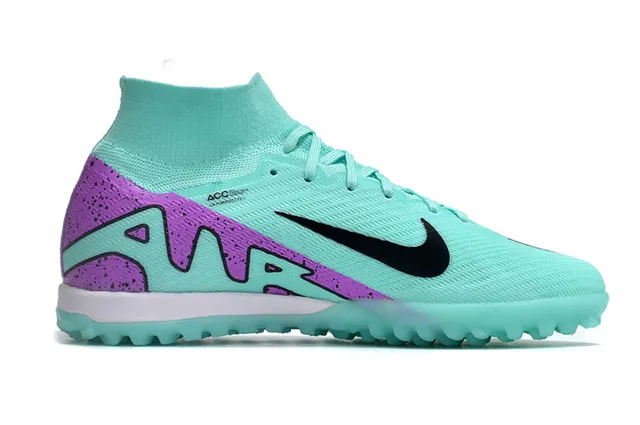 Nike Bleu Violet Haut-Coupé Flyknit Col Tacheté Talon Superposition Pelouse Chaussures de football 5
