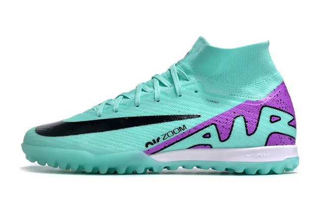 Nike Bleu Violet Haut-Coupé Flyknit Col Tacheté Talon Superposition Pelouse Chaussures de football 6