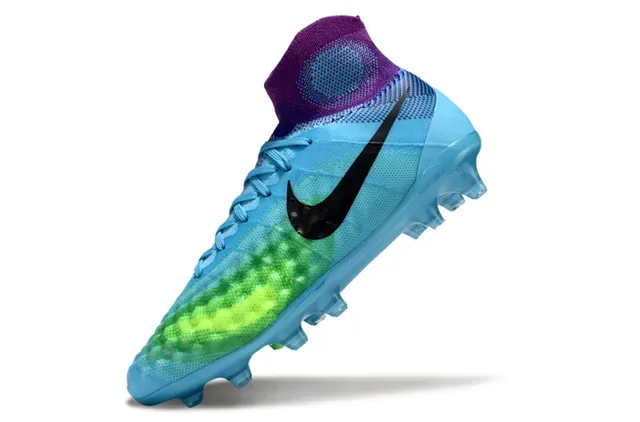 Nike Azul e Roxo Sock-Fit Knit Upper Translucente TPU Cage Firm-Ground Sapatos de Futebol 11