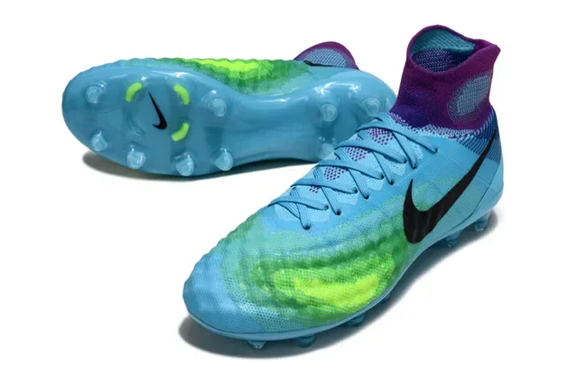 Nike Azul e Roxo Sock-Fit Knit Upper Translucente TPU Cage Firm-Ground Sapatos de Futebol 12