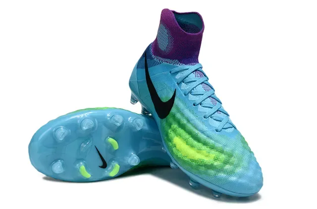 Nike Azul e Roxo Sock-Fit Knit Upper Translucente TPU Cage Firm-Ground Sapatos de Futebol 13