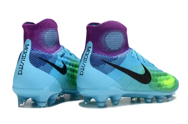Nike Azul e Roxo Sock-Fit Knit Upper Translucente TPU Cage Firm-Ground Sapatos de Futebol 14