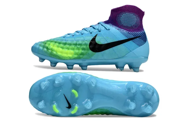 Nike Azul e Roxo Sock-Fit Knit Upper Translucente TPU Cage Firm-Ground Sapatos de Futebol 15
