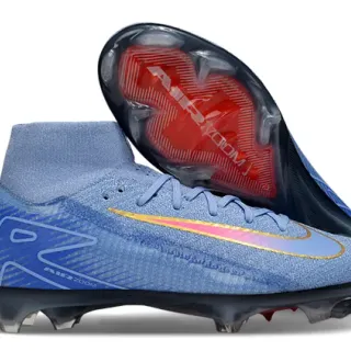 Nike Blue Red High-Cut Flyknit Upper Iridescent Swoosh Firm-Ground Soccer Shoes