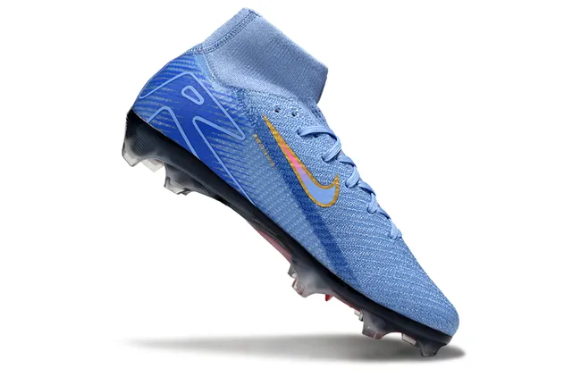 Nike Blue Red High-Cut Flyknit Upper Iridescent Swoosh Firm-Ground Soccer Shoes 2