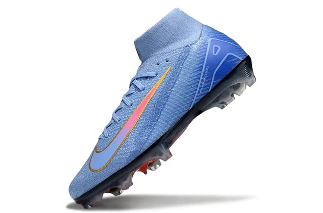 Nike Blue Red High-Cut Flyknit Upper Iridescent Swoosh Firm-Ground Soccer Shoes 3