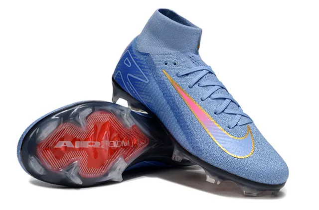 Nike Blue Red High-Cut Flyknit Upper Iridescent Swoosh Firm-Ground Soccer Shoes 4