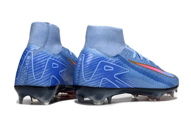 Nike Blue Red High-Cut Flyknit Upper Iridescent Swoosh Firm-Ground Soccer Shoes 5