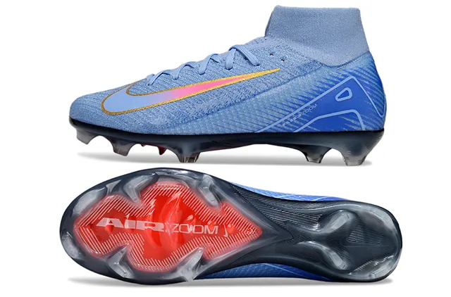 Nike Blue Red High-Cut Flyknit Upper Iridescent Swoosh Firm-Ground Soccer Shoes 6